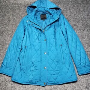Talbots Blue Quilted Insulated Hooded Jacket Coat Diamond Baffled XS NEW